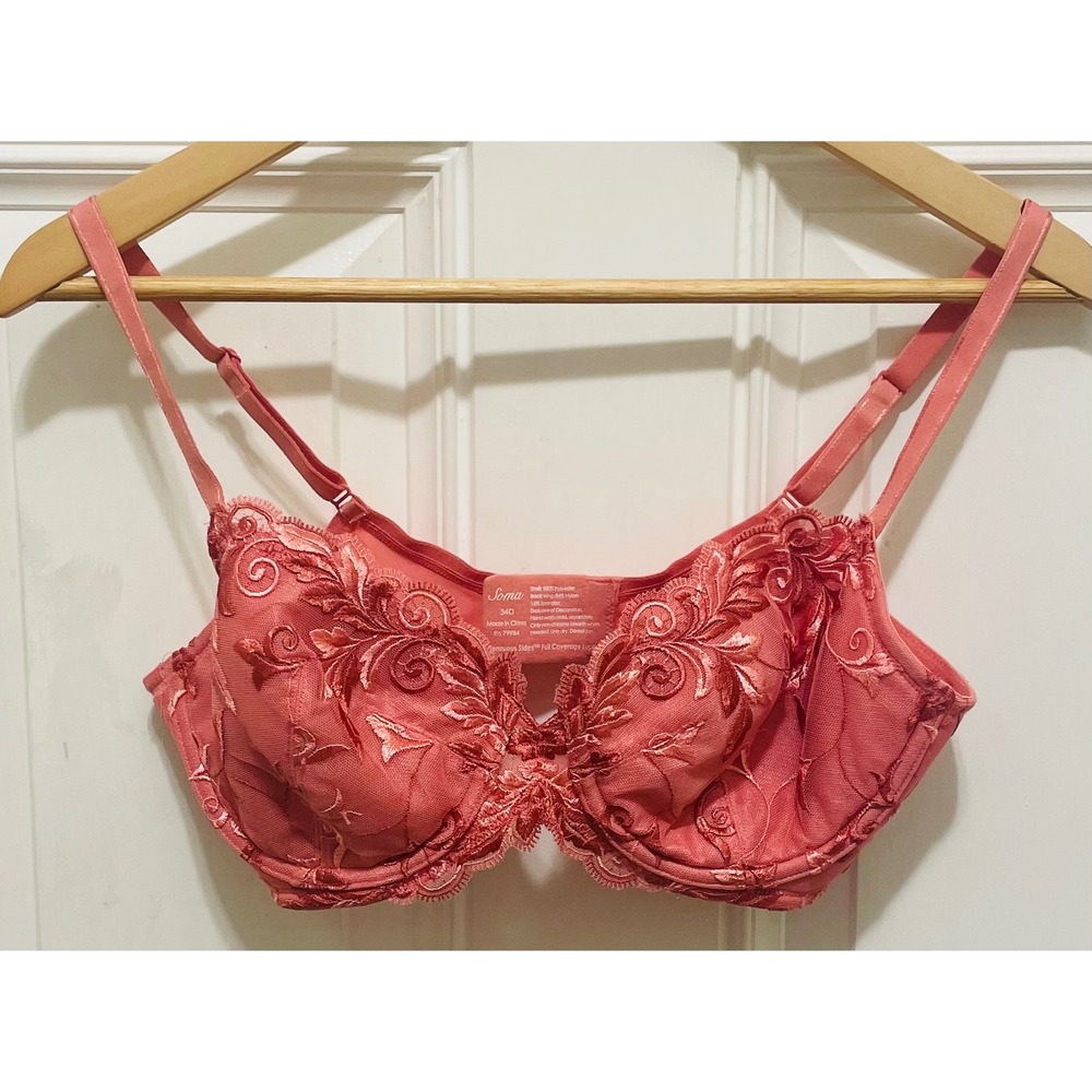 NWOT Soma‎ Sensuous Sides Full Coverage Lace Bra Floral Embroidery 34D